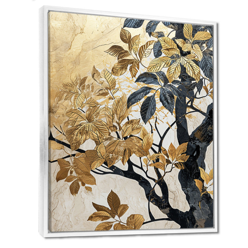 Arbre noir rétro avec feuilles dorées - feuilles, décoration murale, H 32 po x l 24 po x P 1 po