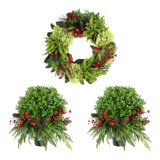 Classic Holiday Set with 22" Wreath and Two UV Boxwood Drop-Ins