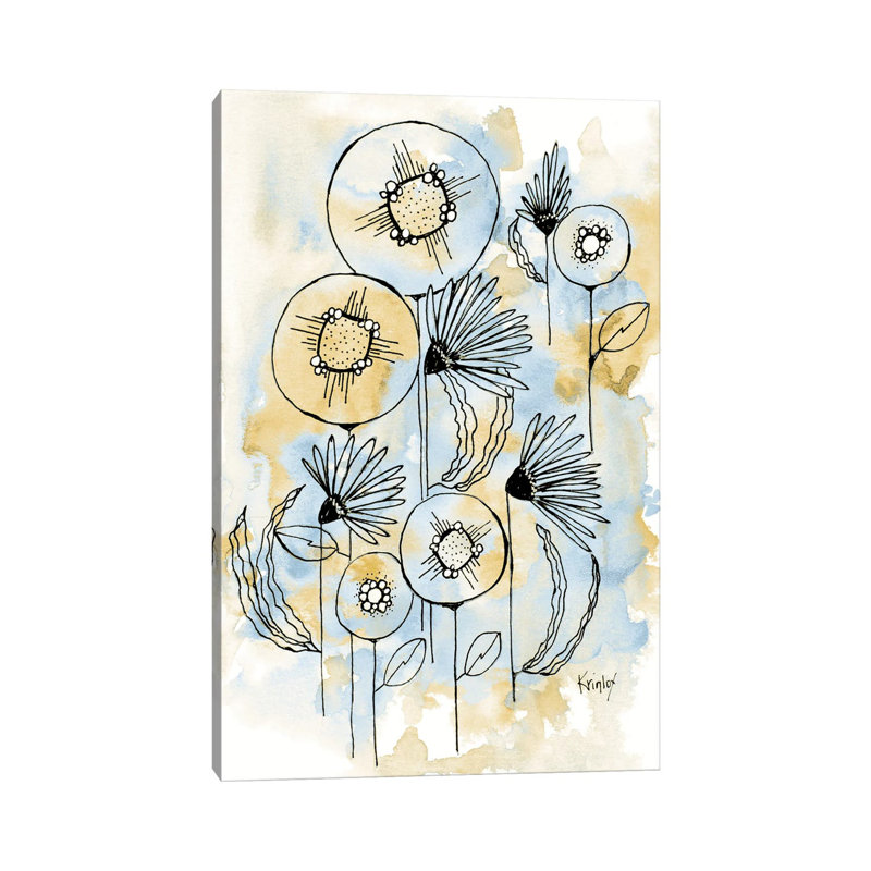 «Yellow and Blue Blooms I» par Krinlox - Giclée sur toile tendue avec châssis, H 40 po x l 26 po x P 1,5 po