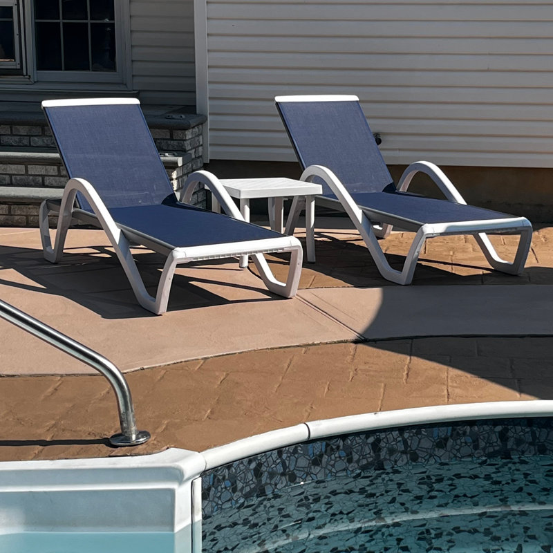 Sendi Patio Chaise Lounge Chair Set With Side Table for Pool Sunbathing Beach Deck Outdoor Lounger, Navy Blue, Yes