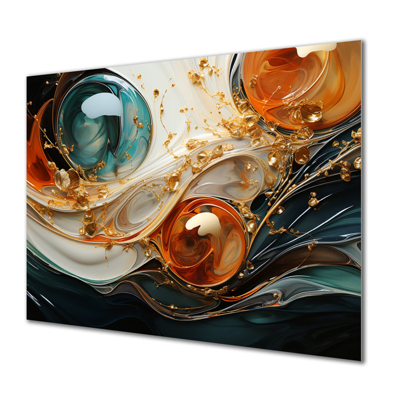Orange et vagues ondulées oranges Melody V - art mural abstrait en métal MT137180, H 16 po x l 32 po x P 1 po