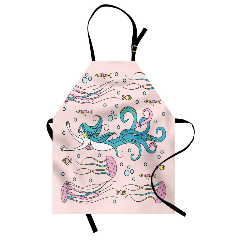 Bungalow tablier rose avec monstre de mer et sirène abstraite unisexe taille rose pâle multicolore