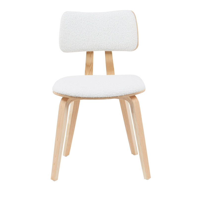 Chaise de salle à manger sans accoudoirs de style Mid-Century avec revêtement en polyester Decklen, Brun pâle, Blanc