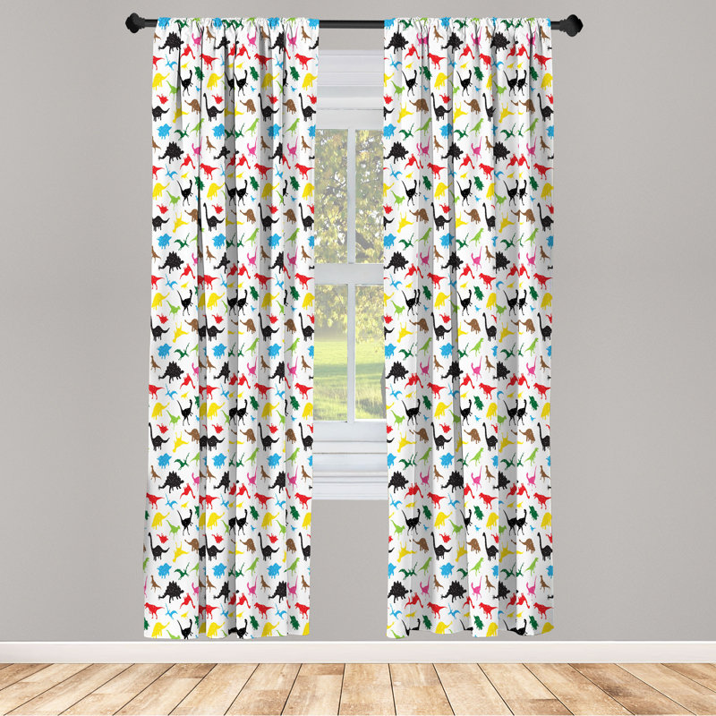 Dinosaur Semi-Sheer Rod Pocket Curtain Panels, 28" x 84"