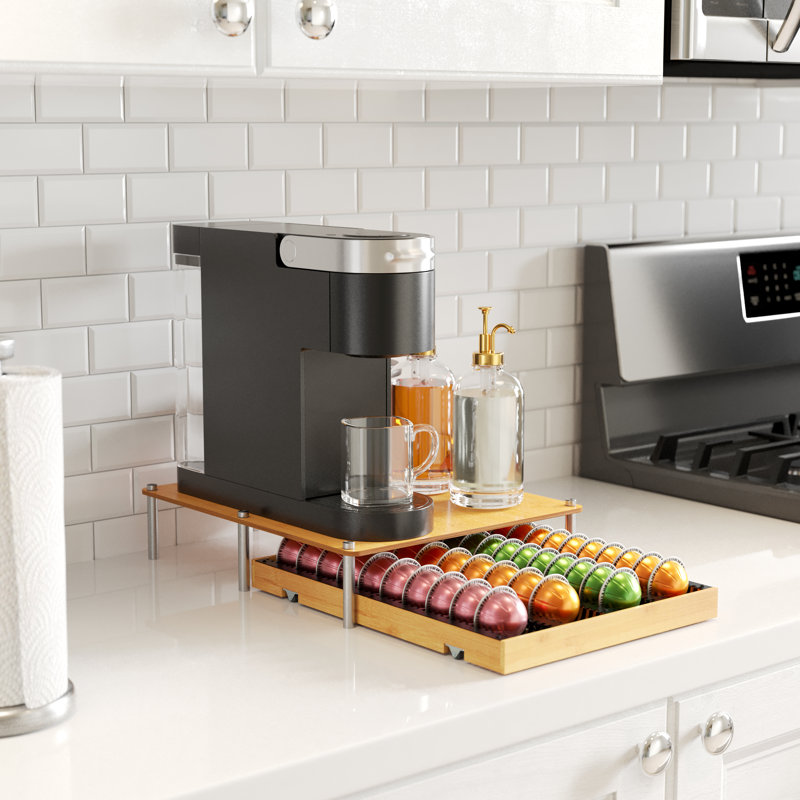 Organisateur de tiroir à café en bambou pour capsules Nespresso Vertuo, le plateau de rangement de la station café peut contenir 40 grandes ou 56 petites capsules