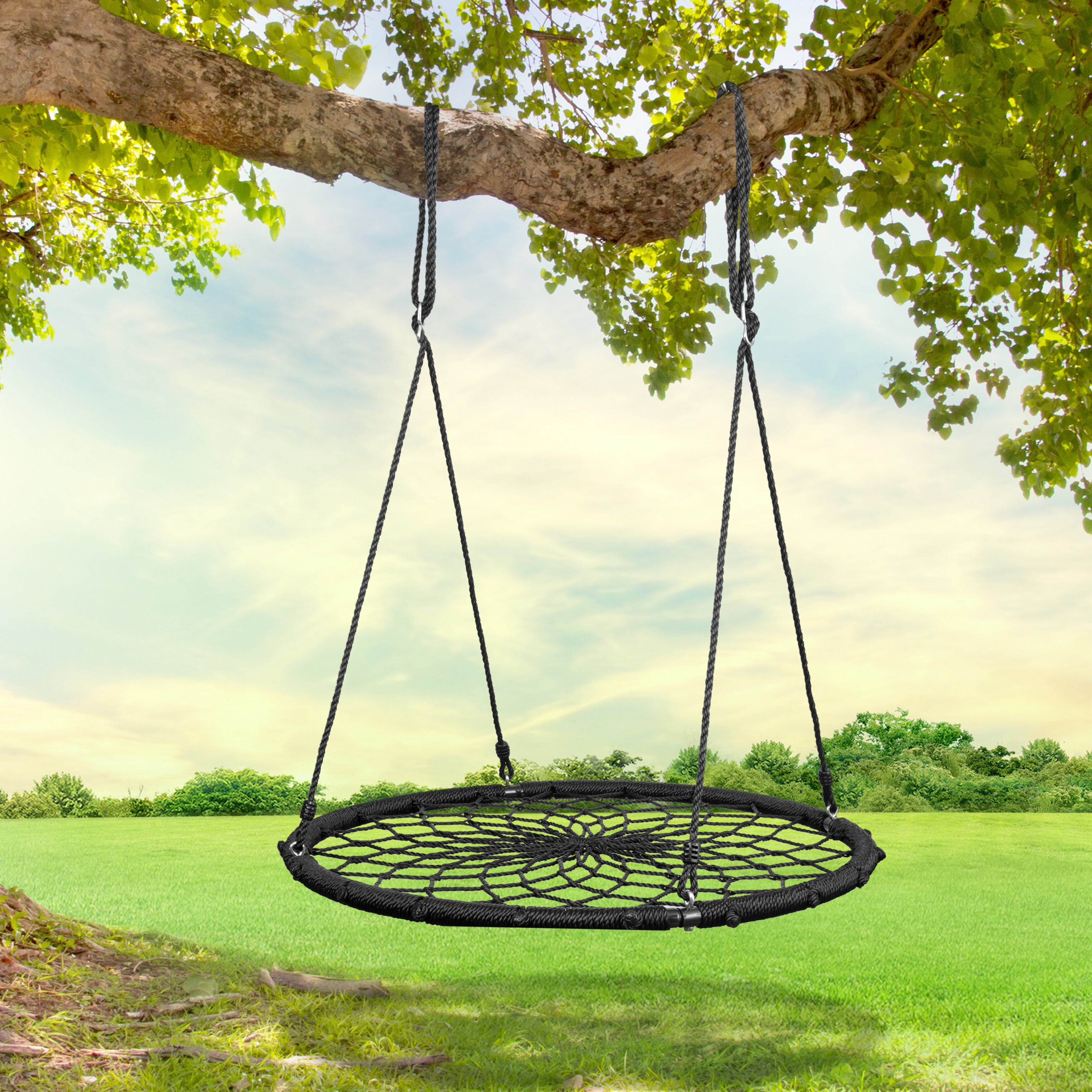 SereneLife Fabric 40'' Black Web/Saucer Swing & Reviews
