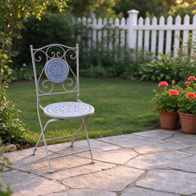 Chaise avec siège et dossier en céramique, chaise pliable pour l'intérieur et l'extérieur