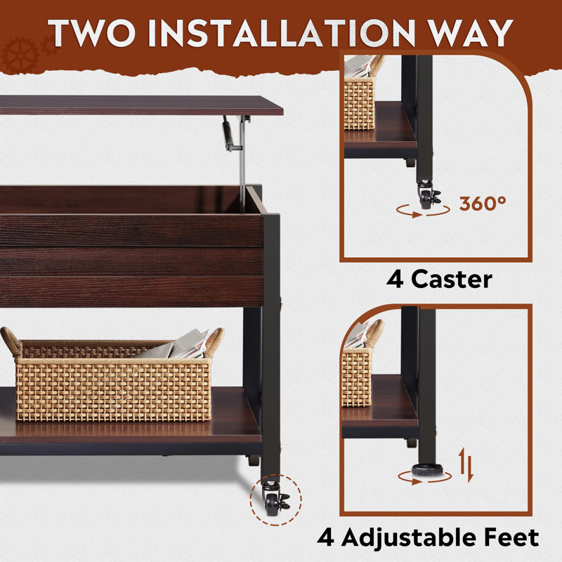 41.3" Lift Top Coffee Table with 4 Wheels, Espresso