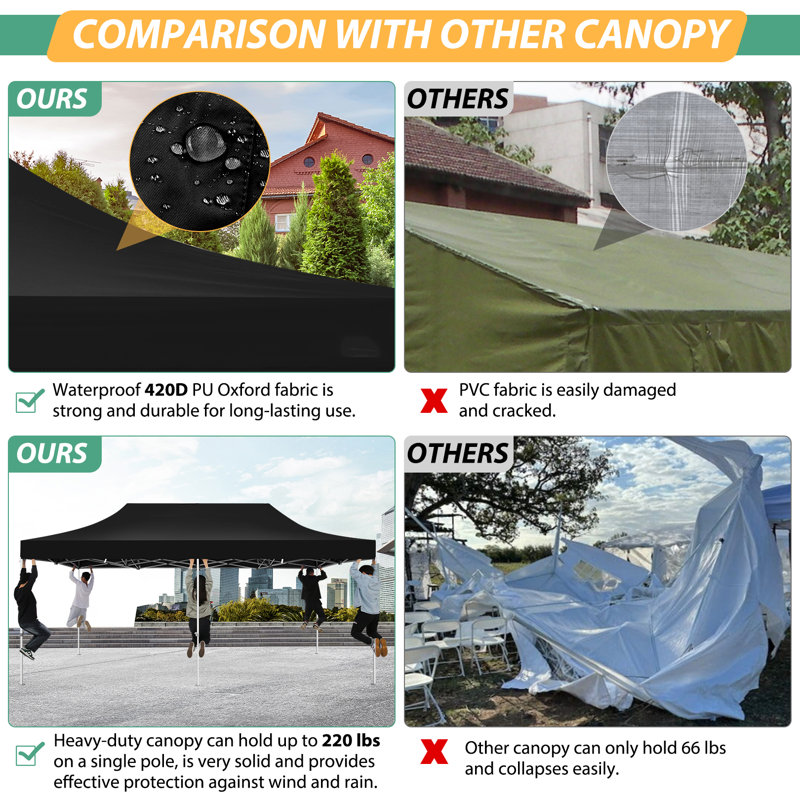 10'x20' Heavy Duty Canopy Tent, Pop up Gazebo with Netting Screened, Black