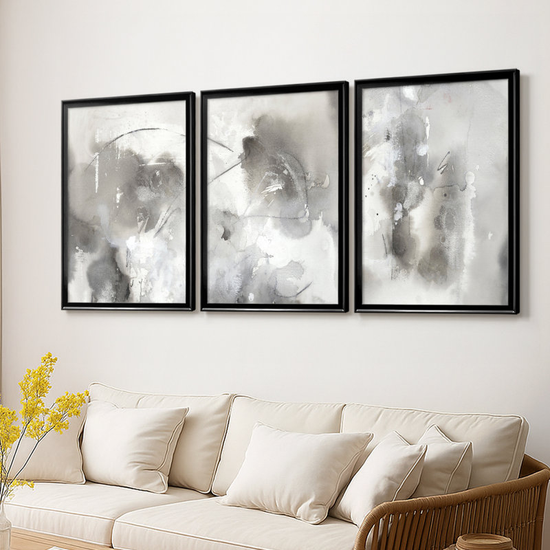 Mystical Objets I - Toile tendue avec châssis sur mesure - 3 pièces, Noir, H 30 po x l 63 po
