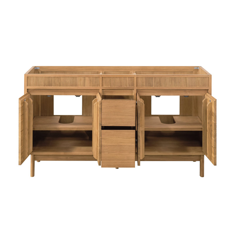 Aaston 61 In. Double Sink Bathroom Vanity In Natural Teak With White Engineered Stone Top, 61"