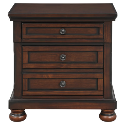 Table de chevet traditionnelle de couleur cerisier brun, placage de bouleau, 2 tiroirs avec glissières à roulement, table de chevet à finition de composants de chambre à coucher, faite de spécificité, pièce