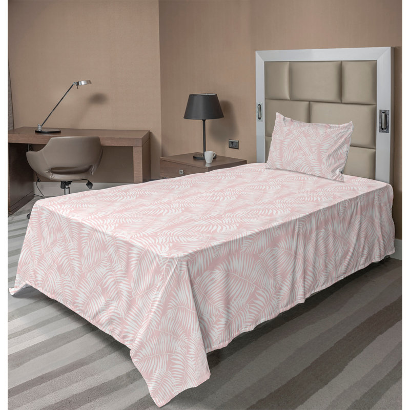 Ensemble de draps à motif de feuilles de palmier 4 pièces Ambesonne, Ensemble de draps pour lit simple TG avec 1 taie d