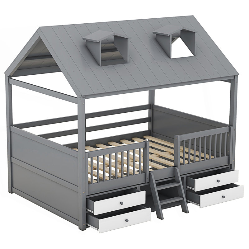 Lit, cadre de lit maison, Gris, Double