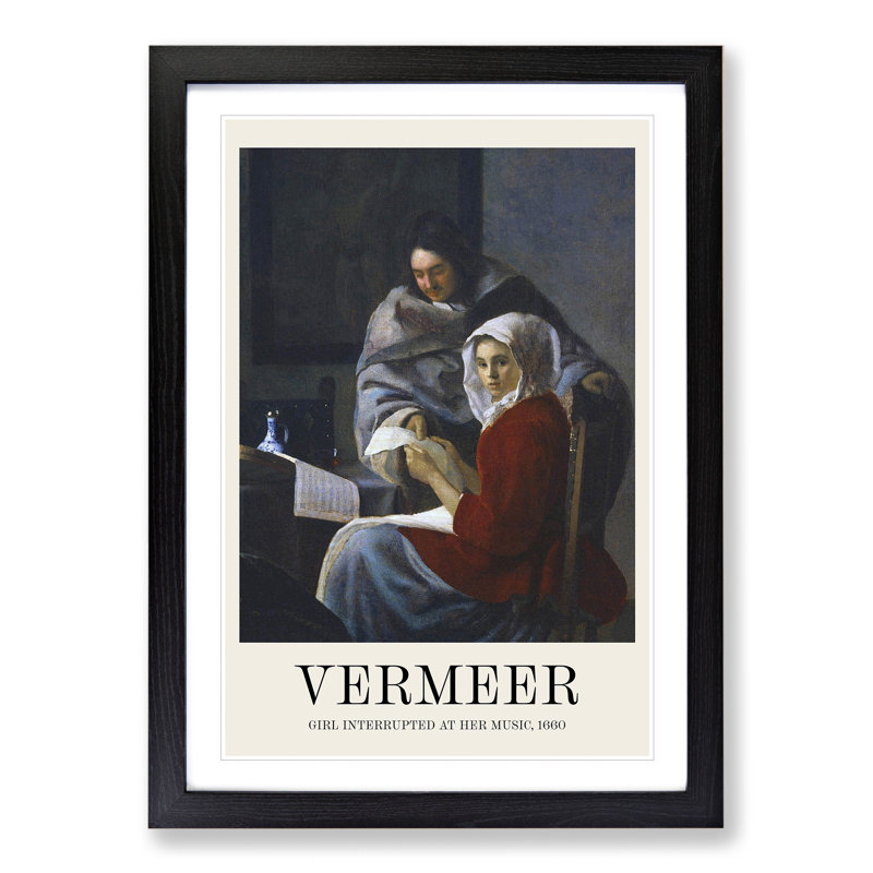 Girl Interrupted At Her Music by Johannes Vermeer - Single Picture Frame Print, 65cm H x 48cm W x 2cm D, Black Framed