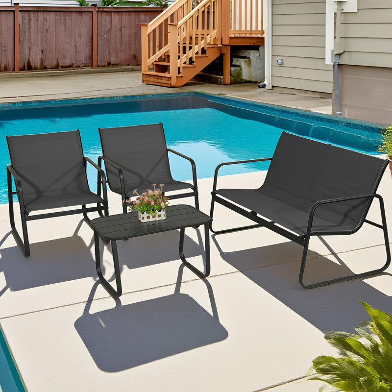 4 Piece Patio Conversation Set With PVC-coated polyester Chairs, Loveseat, Matching Coffee Table Lightweight, Weatherproof, Water UV-Resistant Ideal For Gardens, Balconies, Poolsides, Backyards - Patio Furniture Outdoor