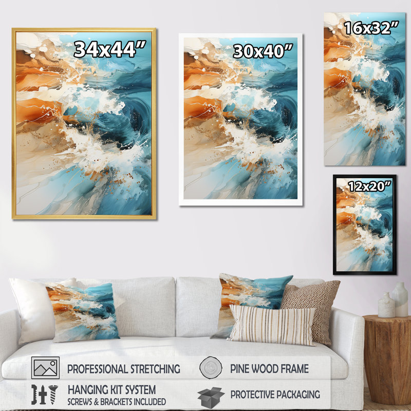 Teal Waves Fight sur impression sur toile, H 32 po x l 24 po x P 1 po, Toile tendue