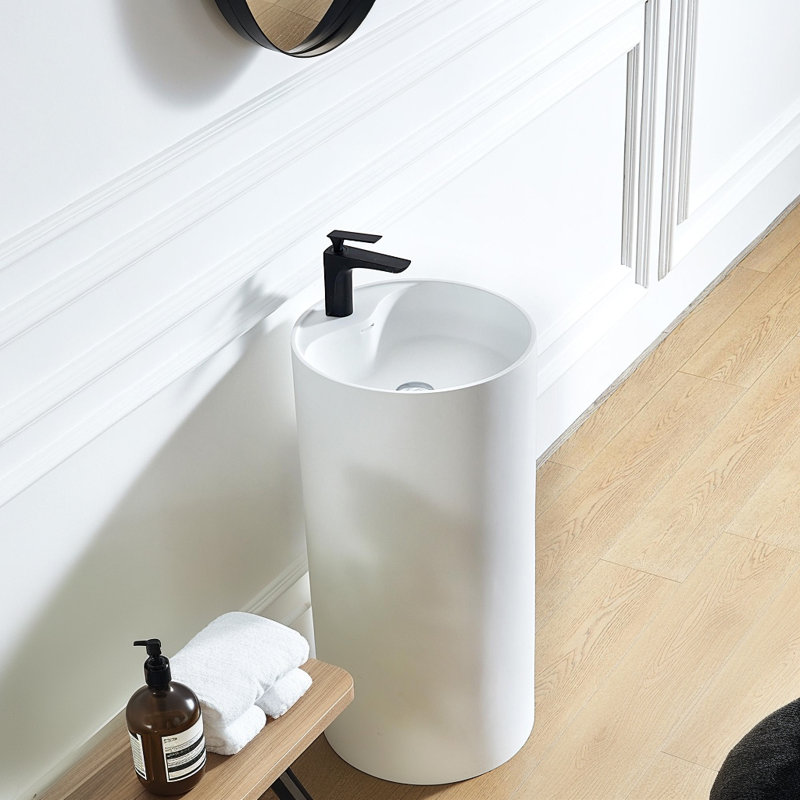Cpingao 35" H Stone Resin Circular Pedestal Bathroom Sink
