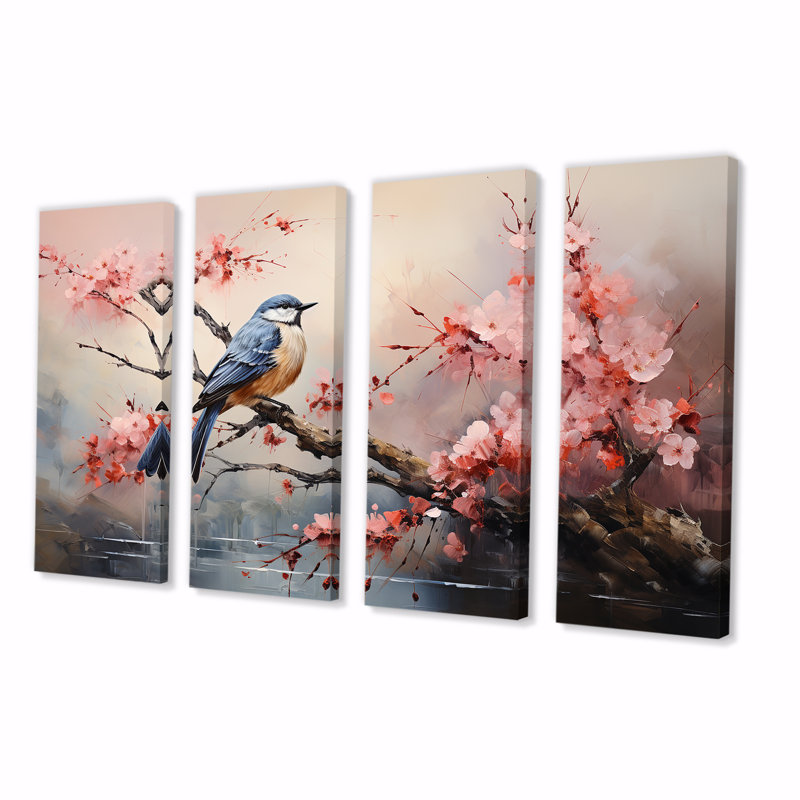 Art floral mural japonais 4 pièces, H 28 po x l 48 po
