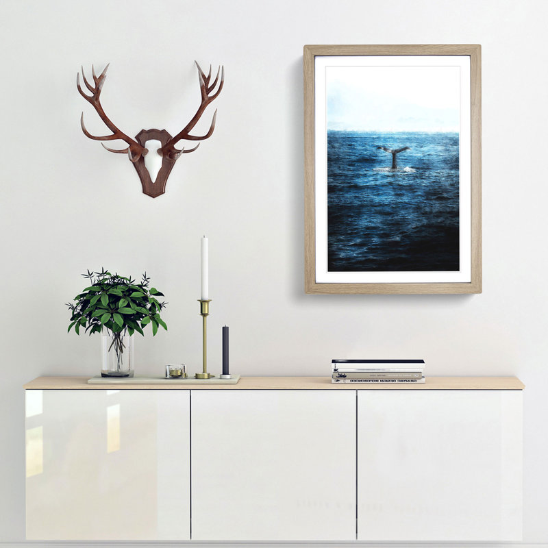 Blue Whale - Picture Frame Graphic Art Print, 33cm H x 24cm W x 2cm D, Oak Framed