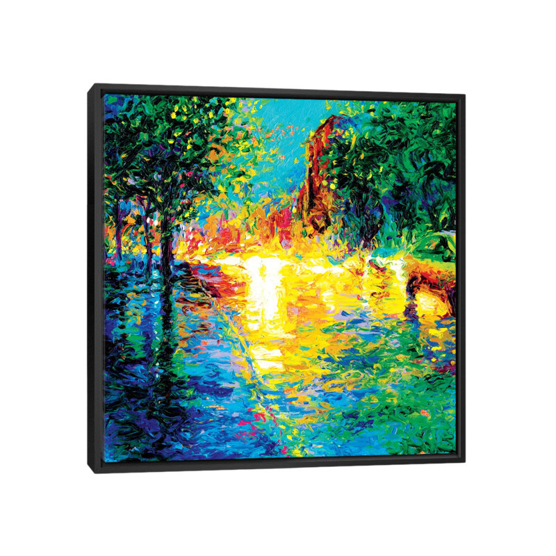 « iris scott-brooklyn », peinture sur toile tendue, H 18 po x l 18 po x P 1,5 po, Toile avec cadre noir, Pas de tapis