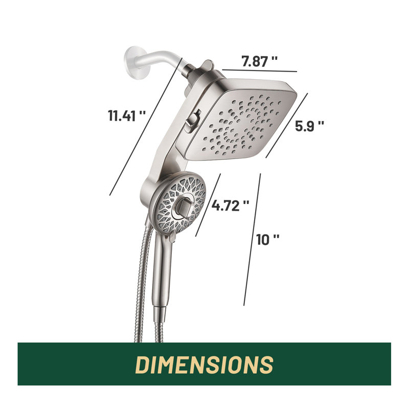 Pomme de douche double 2 en 1, pomme de douche ronde détachable à 5 jets, Nickel brossé