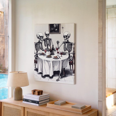 Toile, squelette minimaliste, croquis à l'encre, Halloween, art mural, prêt à accrocher, galerie, décoration intérieure, conception moderne, qualité supérieure