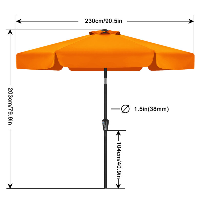Parasol de marché festonné Holmquist avec inclinaison et levage à manivelle, Orange, 7.5'