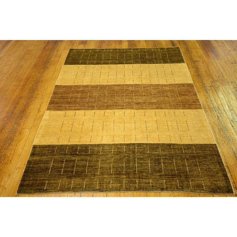 Tapis de zone en laine beige/brun 4 pi 11 po x 6 pi 5 po one-of-kind à la main noué la Nash