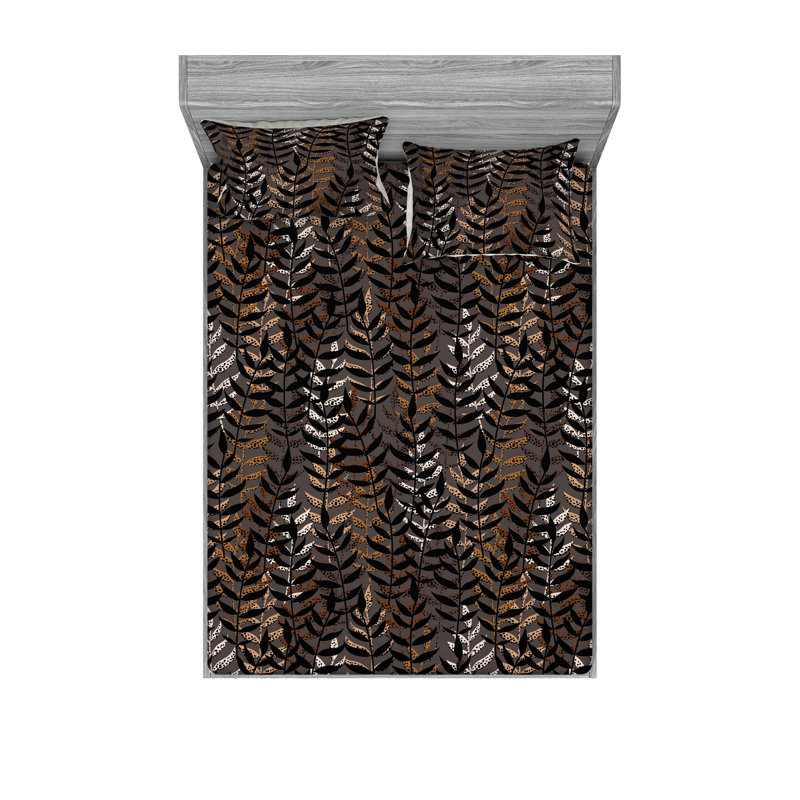 Drap-housse et taies décoratives 3 pièces Ambesonne, Ensemble de draps pour grand lit avec 2 taies d'or