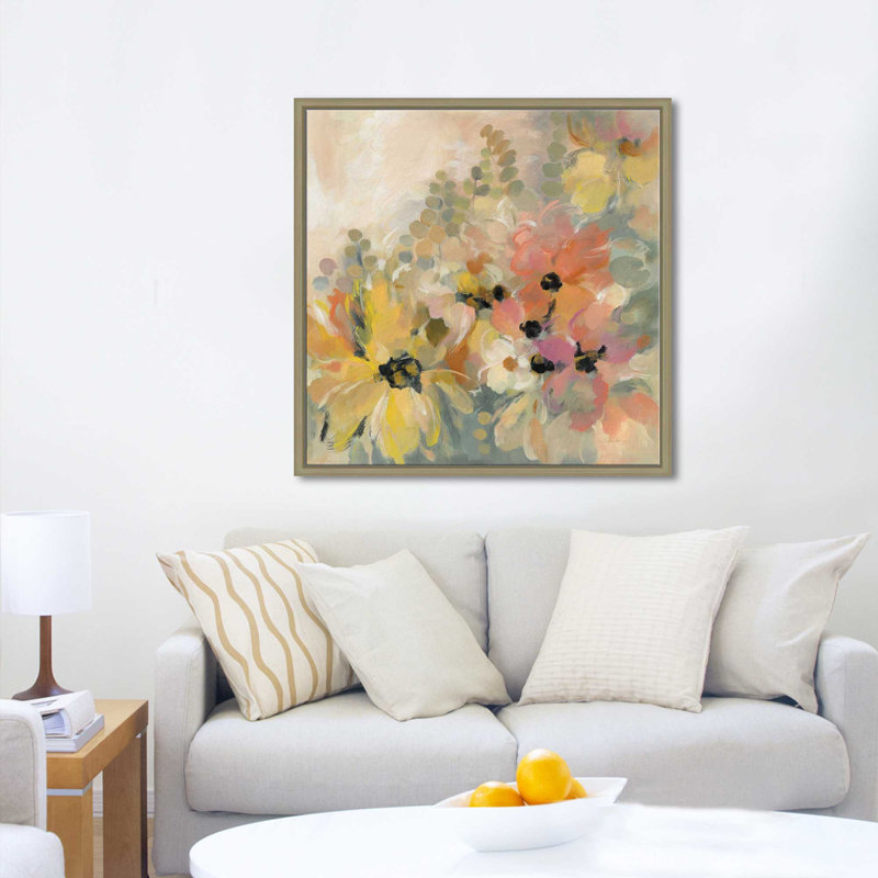 Lit de fleurs June - peinture, Cadre flottant champagne, H 27,5 po x l 27,5 po x P 2 po