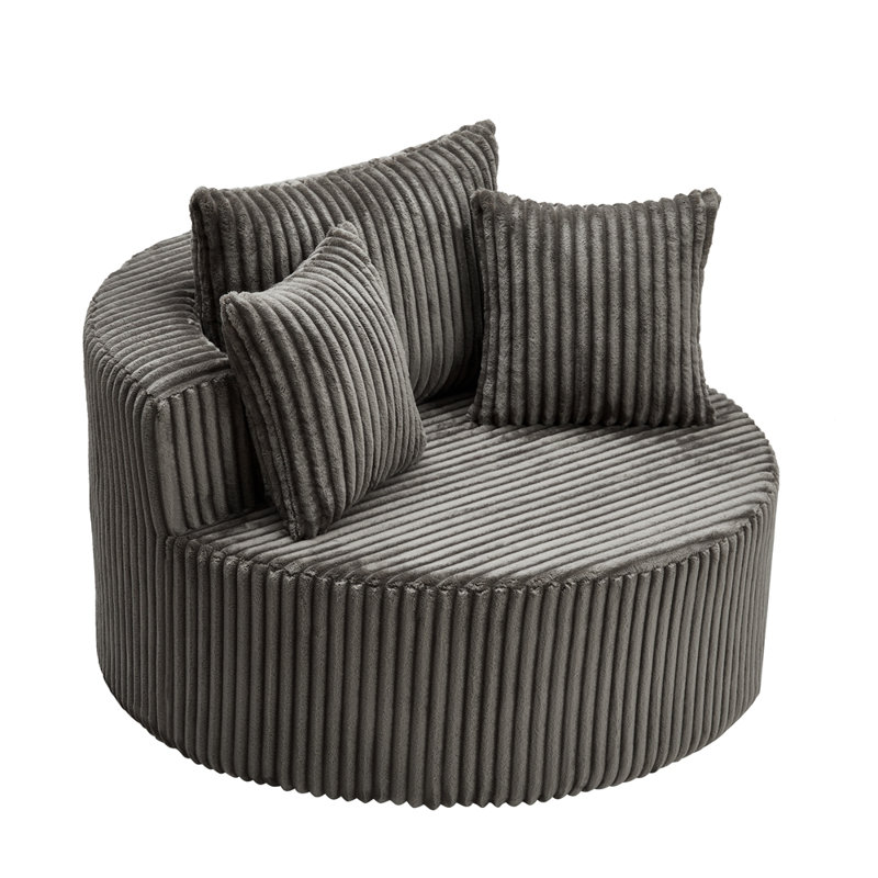 Oversized Round Swivel Accent Chair with Plush Upholstery & Matching Throw Pillows-Brown