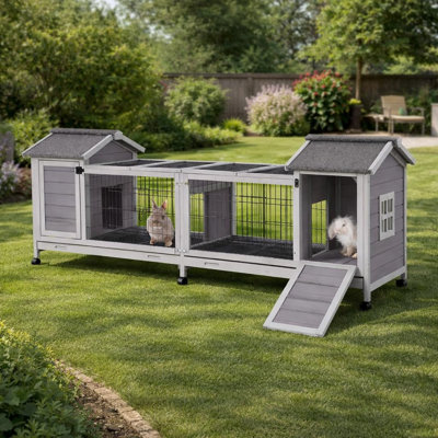 Rabbit Hutch Bunny Cage With Double House And Run Indoor Outdoor Guinea Pig House With Deeper No Leak Trays And Wheels