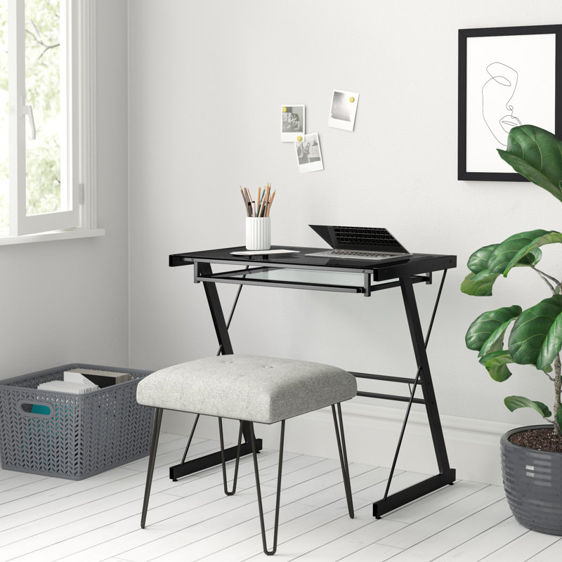 Bureau en verre avec plateau à clavier Sarisha, Noir