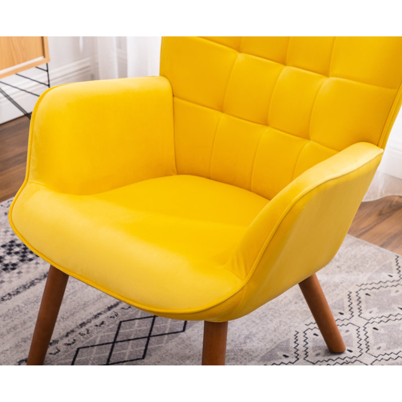 Fauteuil d'appoint en velours soyeux jaune avec support de dossier rembourré essentiel pour le salon, Jaune