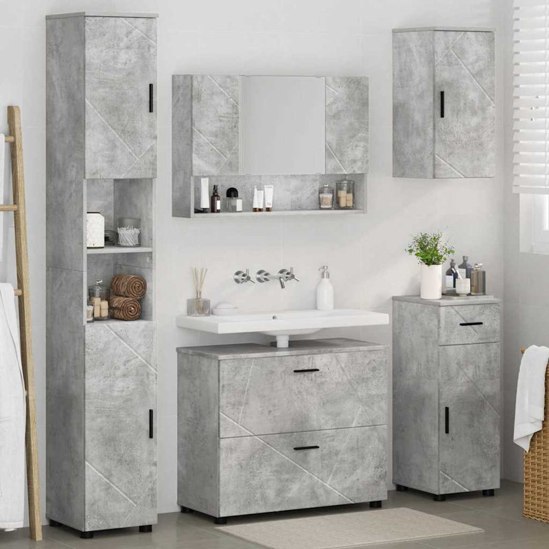 Wall Mounted Required Bathroom Storage Furniture Set, Concrete Grey