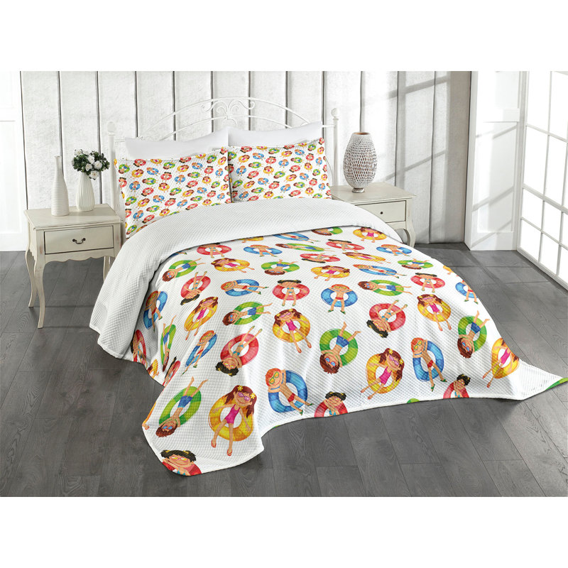 Ambensonne Summer Bedspread Multicolor Multicolor, King Coverlet/Bedspread + 2 Pillow Shams