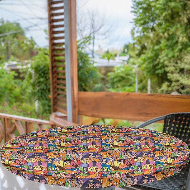 Ebern Designs Feminism Fitted Round Tablecloth Multicolor, 51.97" Round