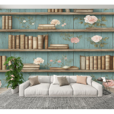 Papier peint adhésif mural rétro avec motif floral rétro H 100 po x l 144 po, papier peint mural amovible en PVC pour chambre à coucher, bureau à domicile