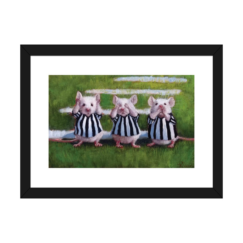 «Three Blind Mice», art encadré, H 16 po x l 24 po x P 1 po, Papier encadré noir