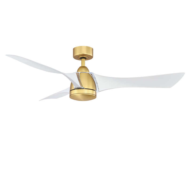 Klear 56 inch Indoor/Outdoor Smart Ceiling Fan with LED CCT Select Light Kit and Remote Control - Brushed Satin Brass with Matte White blades