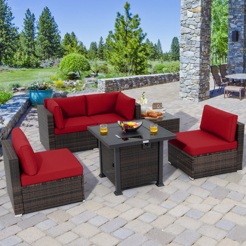 4 - Person Patio Conversation Set with Cushions, Red