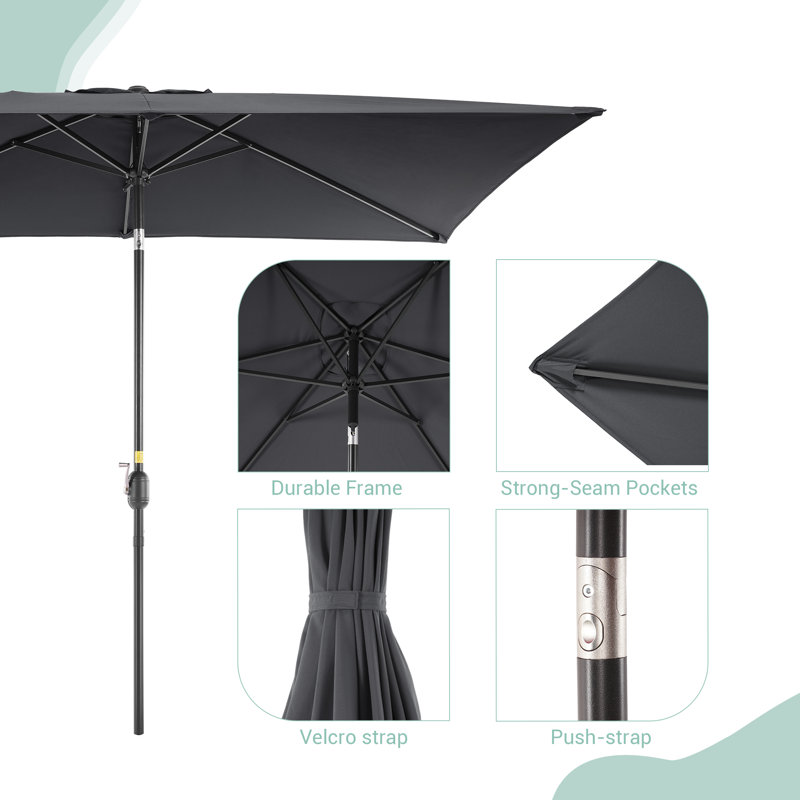 Rosanne 9x6' Rectangular Market Umbrella, Dark Gray