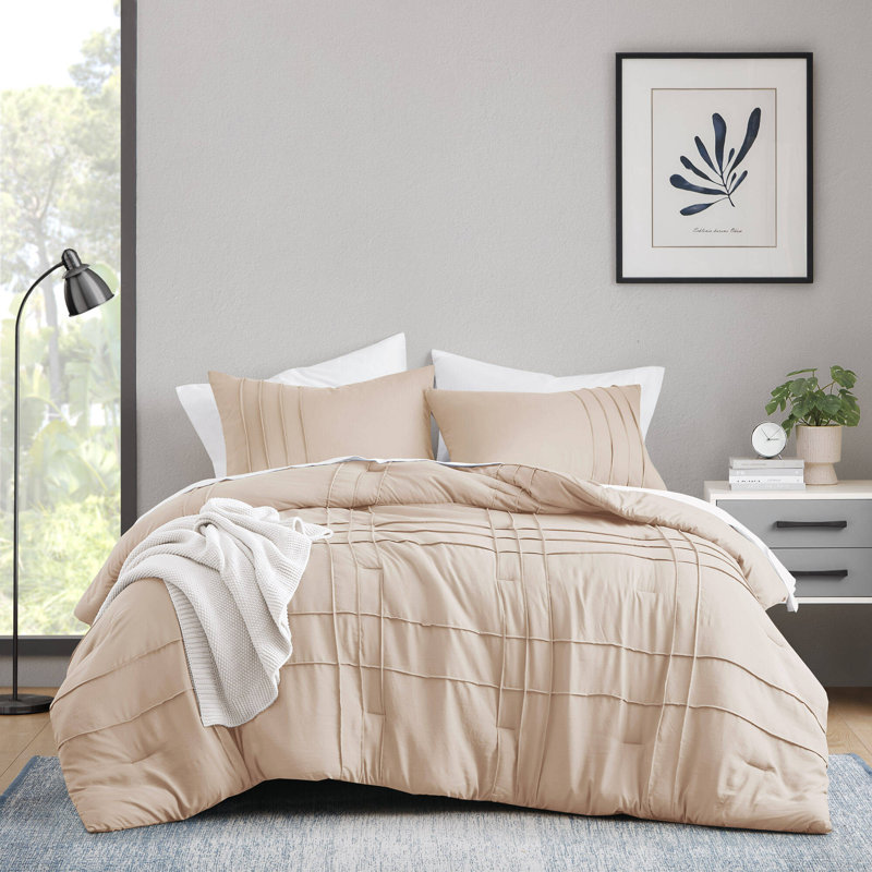 Porter Soft Washed Pinch Pleated Comforter Set, Blush, California King Comforter + 2 King Shams