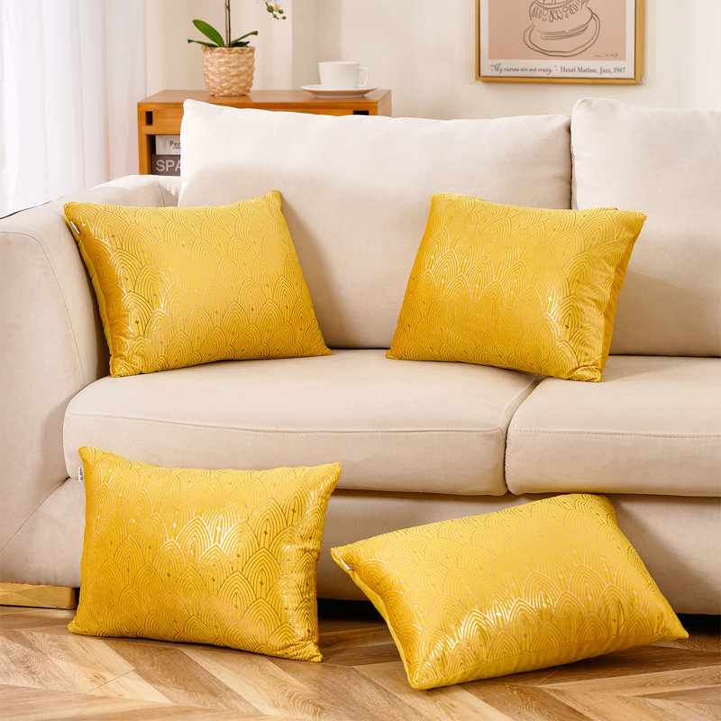 Coussins décoratifs en velours, Jaune, Housse de coussin seulement - sans coussin