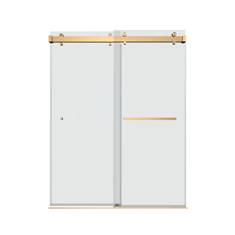 Satin Gold Frameless Double Sliding Shower Door with Clear Tempered Glass