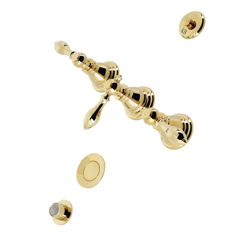 Kingston Brass American Classic Three-Handle Vertical Spray Bidet Faucet with Brass Pop-Up, Polished Brass