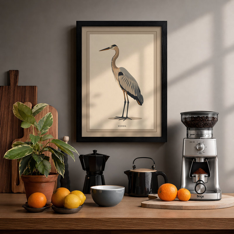 Heron In Profile Vintage - Print, Black, A4 - 29.7 x 21.0 cm