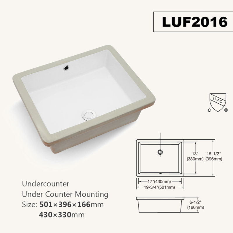 20"X15.5" White Ceramic Rectangular Undermount Bathroom Sink With Overflow