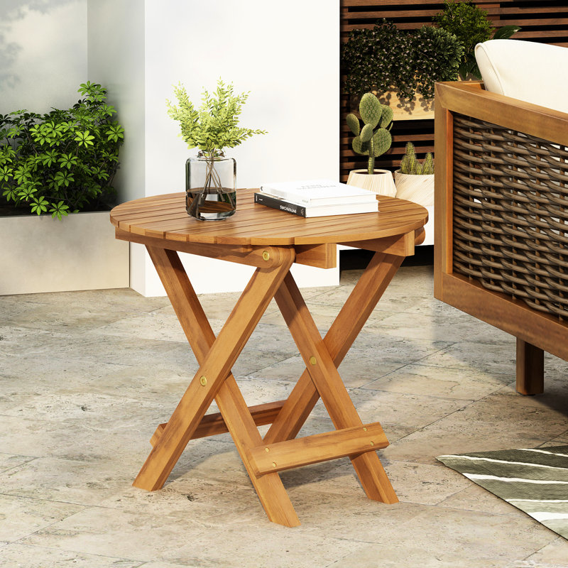 Table d'appoint pliable en bois avec finition et portable, idéale pour les rassemblements en plein air